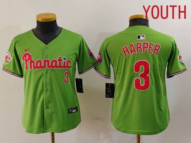 Youth Philadelphia Phillies #3 Harper Green Joint Name 2024 Nike MLB Jersey style 9025